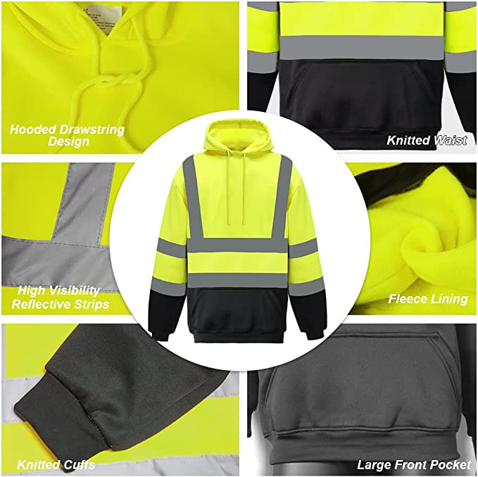 ANSI Class 3 Reflective Safety Hoodie with Black Bottom
