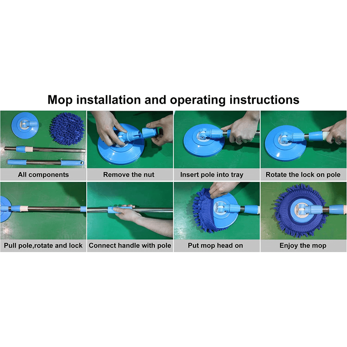 Microfiber Wet Mop with Flexible Handle and Towel Head