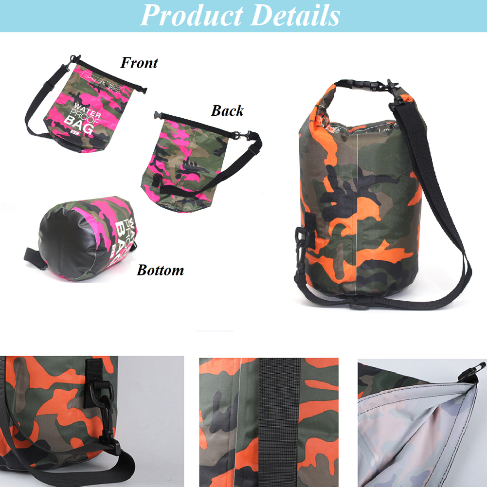 Camo Rucksack Waterproof Dry Bag 5L/10L/20L Floating Backpack with Single Double Shoulder Strap Swimming Boating Fishing