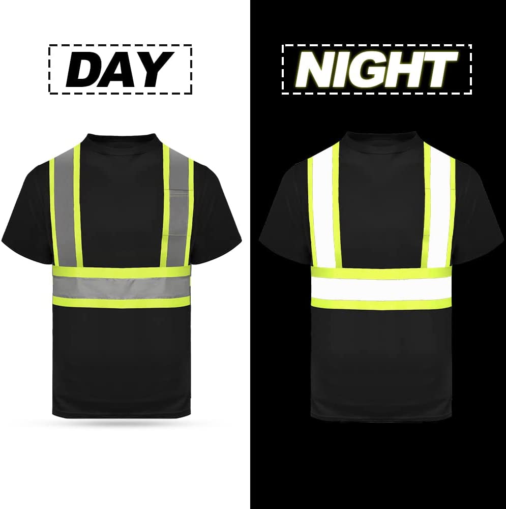 ANSI Men's Reflective Work Short Sleeve Shirt with Black Bottom