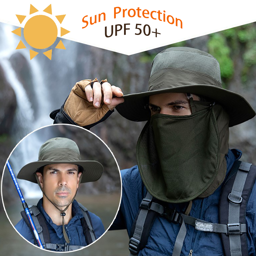 Fishing Cap UV Sun Protection Hat With Wide Brim Removable Flap and Face Neck Full Coverage