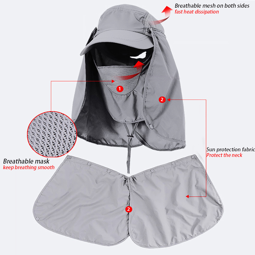 Adjustable UPF 50+ Summer Fishing Hat For Men Women with Neck Flap UV Sun Protection Cap With Face Neck Full Coverage