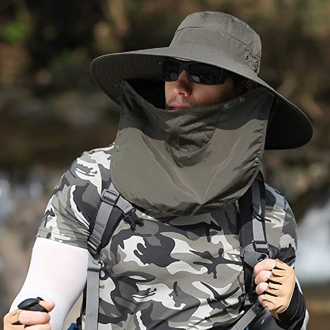 HYCOPROT Sun UV Protection Hat Neck Flap Mesh Cap For Outdoor Sports Activity Men Sunscreen Waterproof Fishing Hats Hiking Camping Traveling 