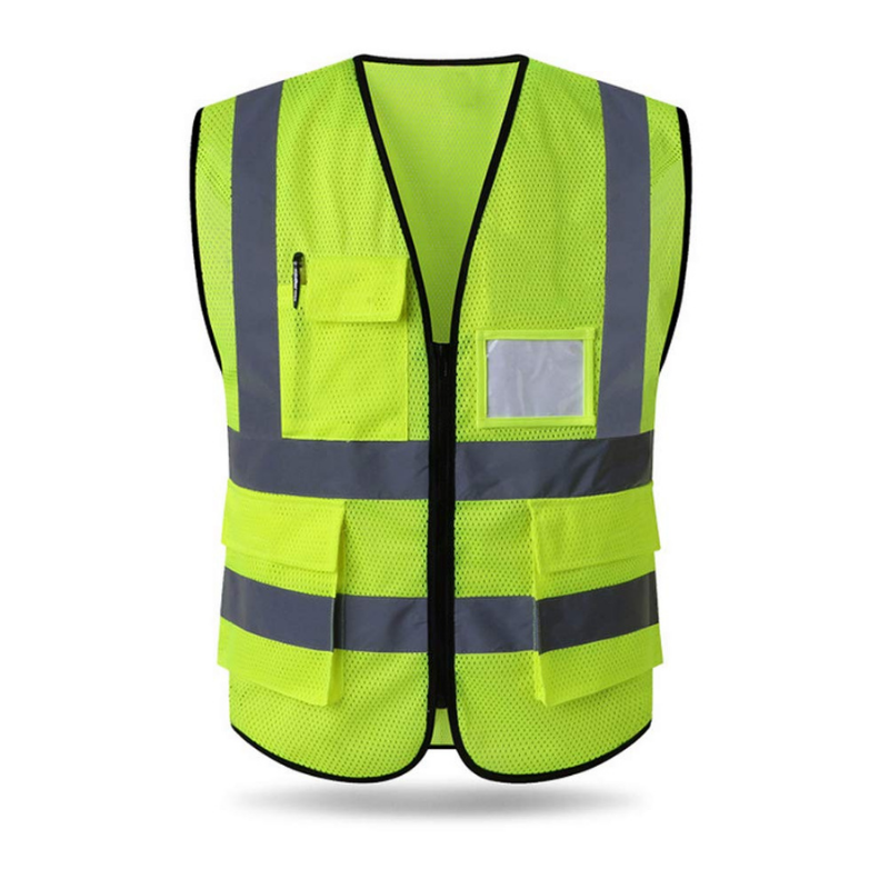 High Visibility Mesh Safety Reflective Vest with Pockets and Zipper, Meets ANSI/ISEA Standards