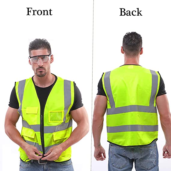 Reflective Knitted Safety Vest with Pockets and Zipper Front