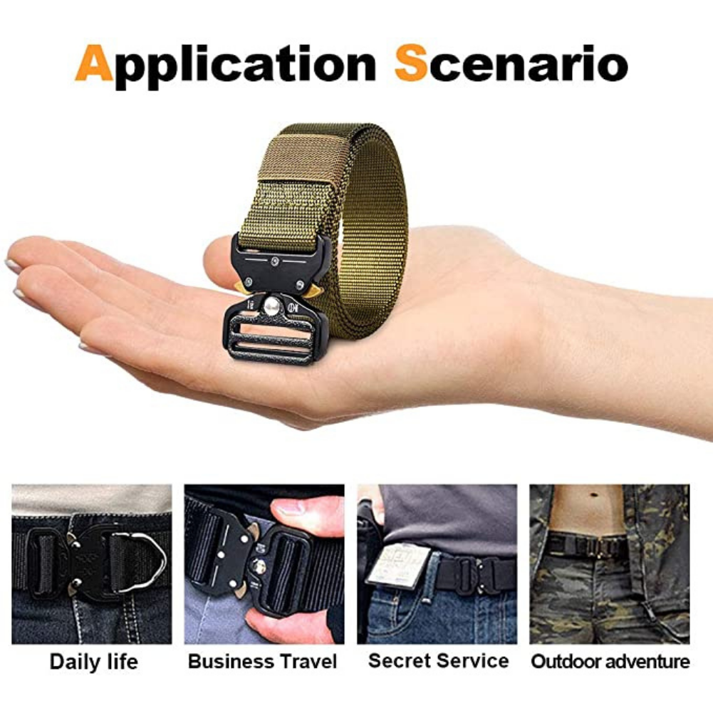 Tactical Belt Heavy Duty Belts Nylon Canvas Military Waist Belt Quick-Release Metal Buckle for Hunting Running Outdoor 125 * 3.8 (CM)