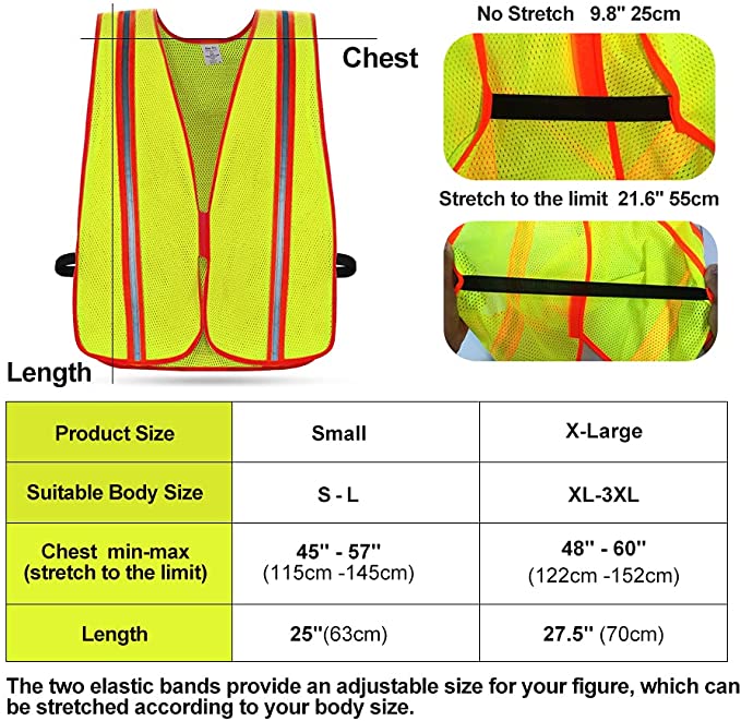 High Visibility Safety Vest Unisex Outdoor Reflective Mesh Workwear with Adjustable Elastic Bands Meets ANSI/ISEA Standards