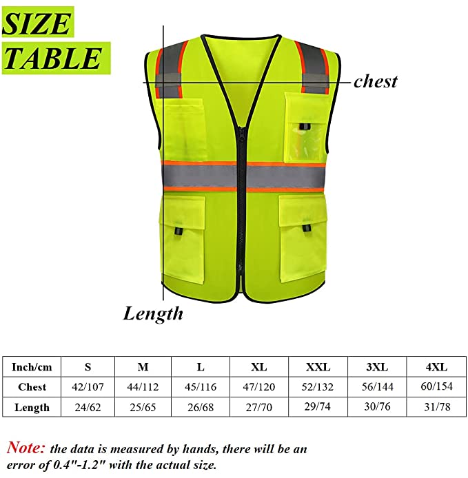 Construction Work Vest with Pockets and Zipper Meets ANSI/ISEA