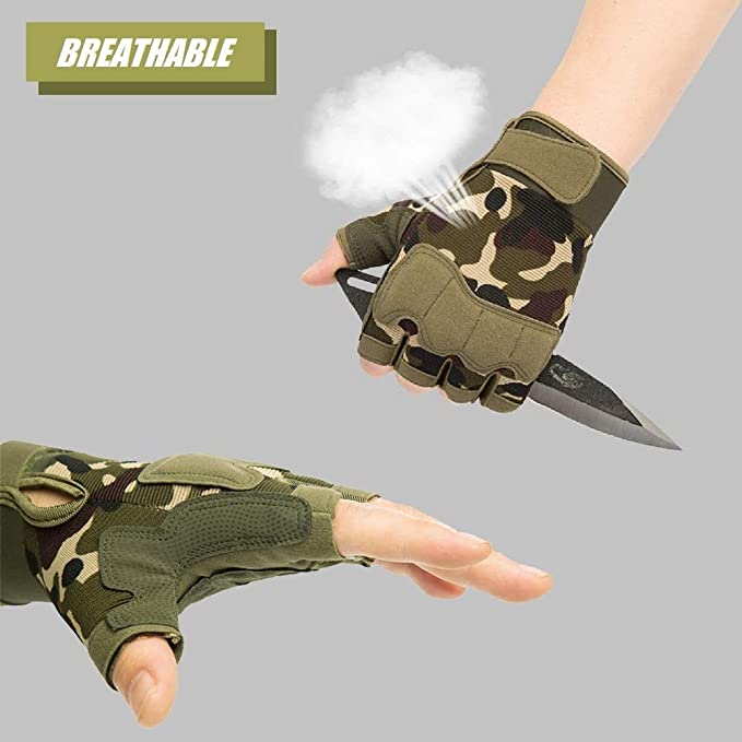 Fingerless Tactical Gloves Breathable with Knuckle Protective