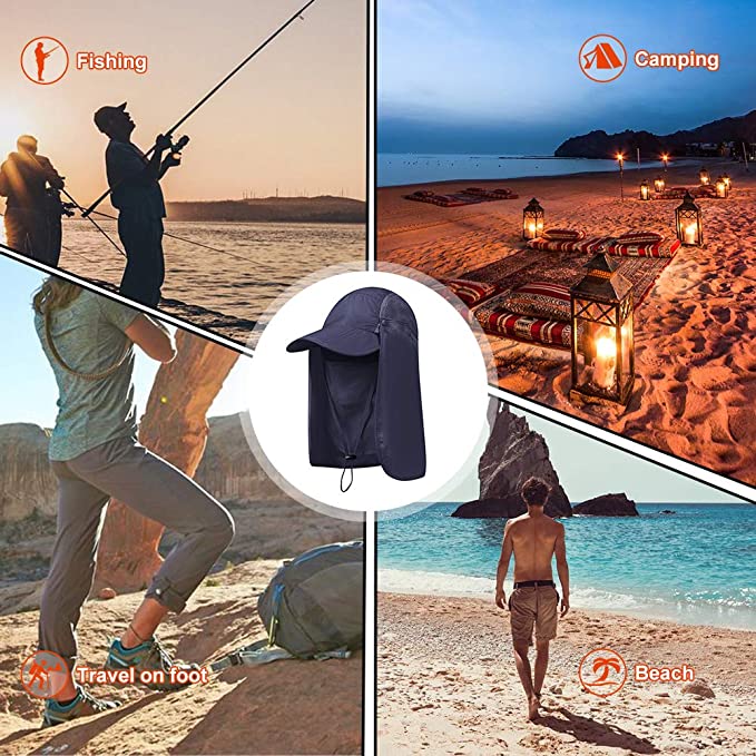 Fishing Hat Sun Cap UPF 50+ Protection with Face Neck Flap Removable Foldable Quick Dry Wide Brim Hats for Men and Women