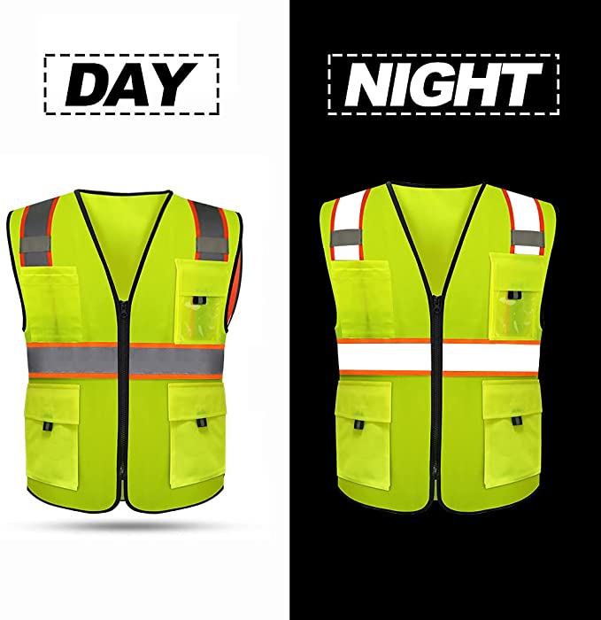 Construction Work Vest with Pockets and Zipper Meets ANSI/ISEA