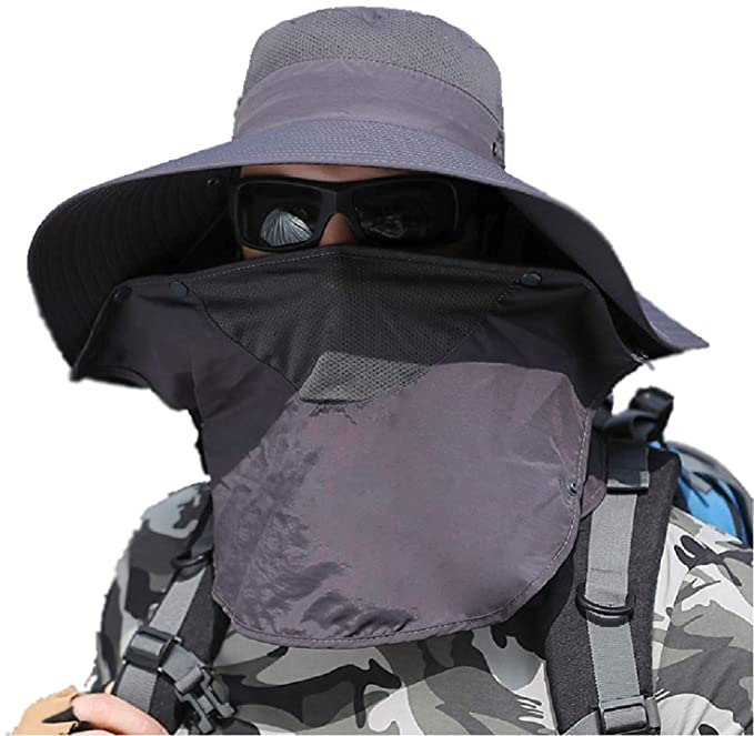 HYCOPROT Sun UV Protection Hat Neck Flap Mesh Cap For Outdoor Sports Activity Men Sunscreen Waterproof Fishing Hats Hiking Camping Traveling 