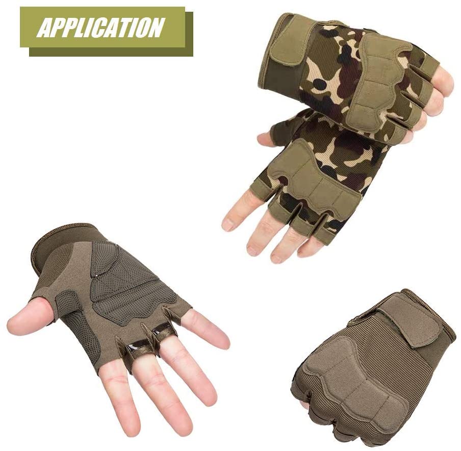 HYCOPROT Fingerless Tactical Gloves, Knuckle Protective Breathable Lightweight Outdoor Military Gloves for Shooting, Hunting, Motorcycling, Climbing