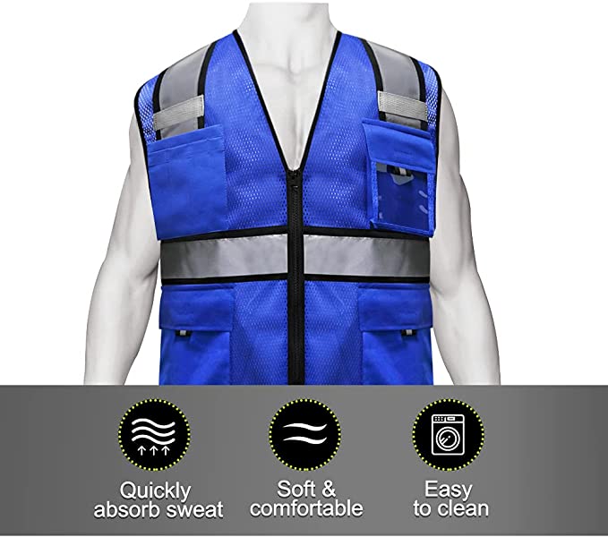 HYCOPROT High Visibility Mesh Safety Reflective Vest with Pockets and Zipper Meets ANSI/ISEA Standards