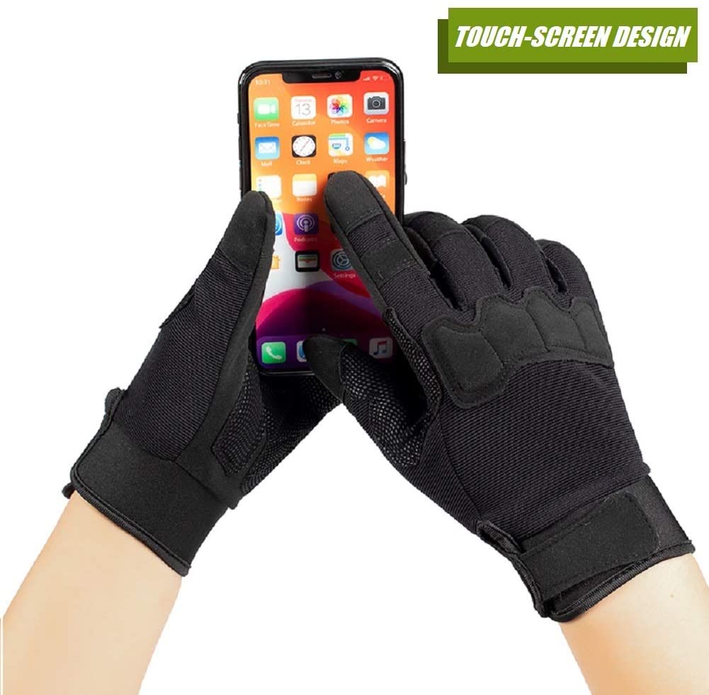 HYCOPROT Full Finger Tactical Gloves, Touch Screen Knuckle Protective Breathable Lightweight Outdoor Military Gloves for Shooting, Hunting, Motorcycling, Climbing