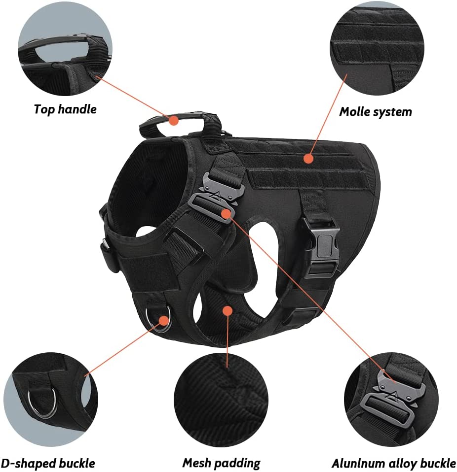 Adjustable Tactical Dog Harness with Handle 2X Metal Buckle