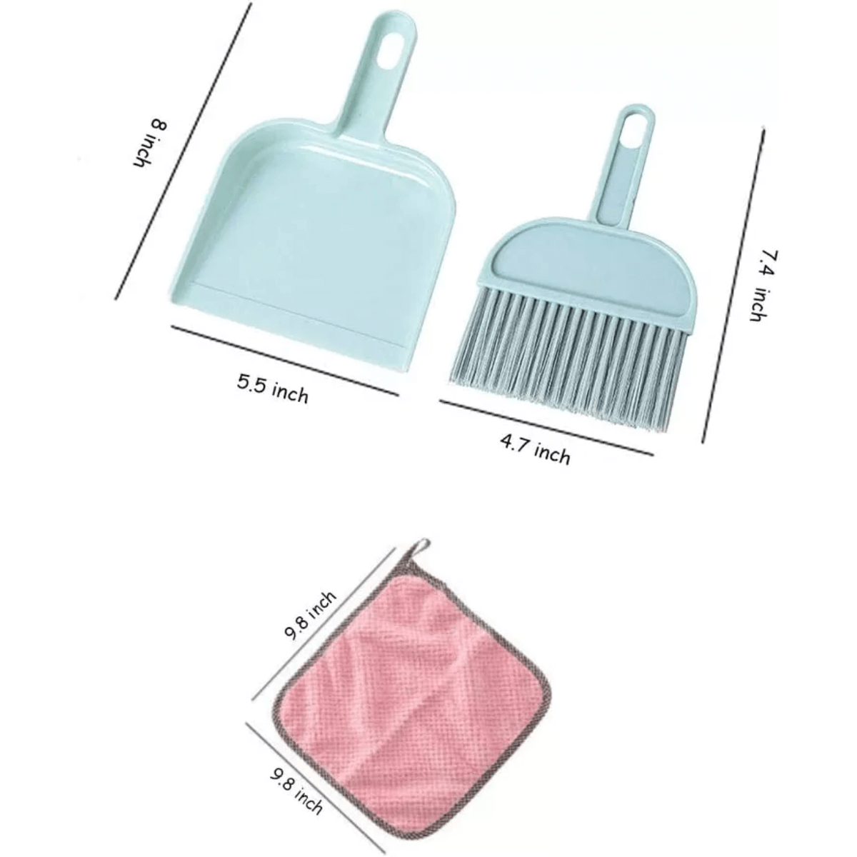 Mini Dustpan and Brush Set with Cleaning Cloth for Kids Pets Cars