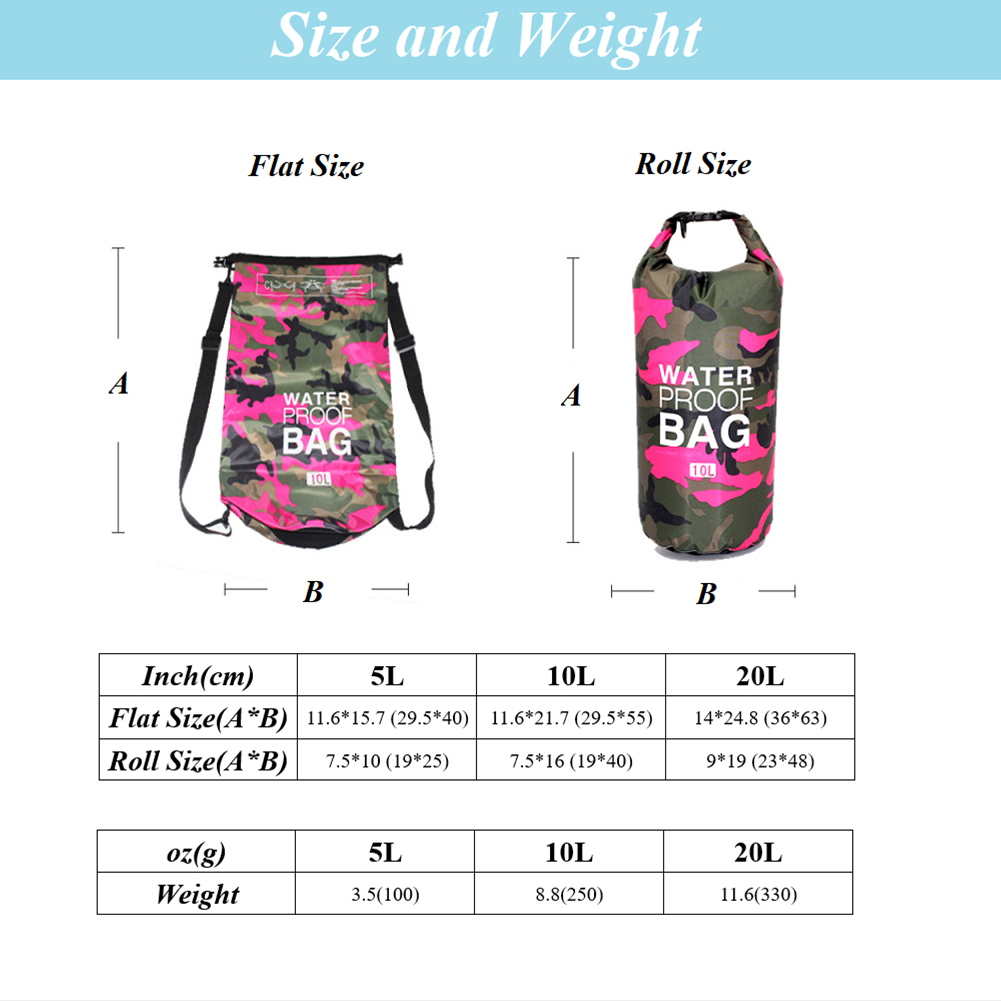 Camo Rucksack Waterproof Dry Bag 5L/10L/20L Floating Backpack with Single Double Shoulder Strap Swimming Boating Fishing