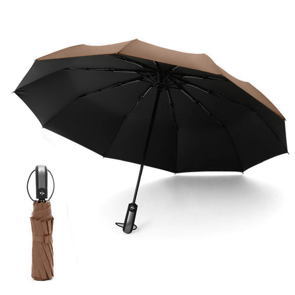 Travel Umbrella Windproof Compact Lightweight Portable Automatic Strong Waterproof Folding Umbrellas with 10 Rib Reinforced Auto Open Close UV Protection for Sun Rain Men Women