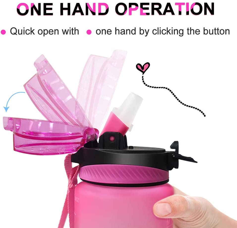 32oz Water Bottle with Times to Drink, Portable Reusable Leakproof BPA Free Motivational Water Hydrate Bottles with Time Marker&Straw,Ensure Drink Enough Water for Fitness,Gym,Outdoor Sports