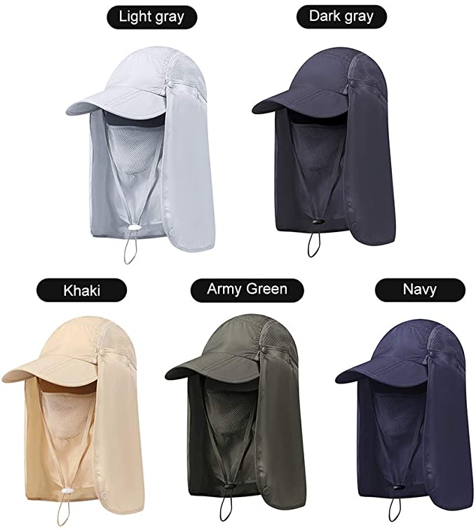 Fishing Hat Sun Cap UPF 50+ Protection with Face Neck Flap Removable Foldable Quick Dry Wide Brim Hats for Men and Women