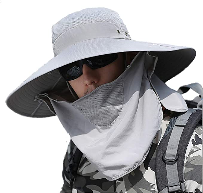 HYCOPROT Sun UV Protection Hat Neck Flap Mesh Cap For Outdoor Sports Activity Men Sunscreen Waterproof Fishing Hats Hiking Camping Traveling 