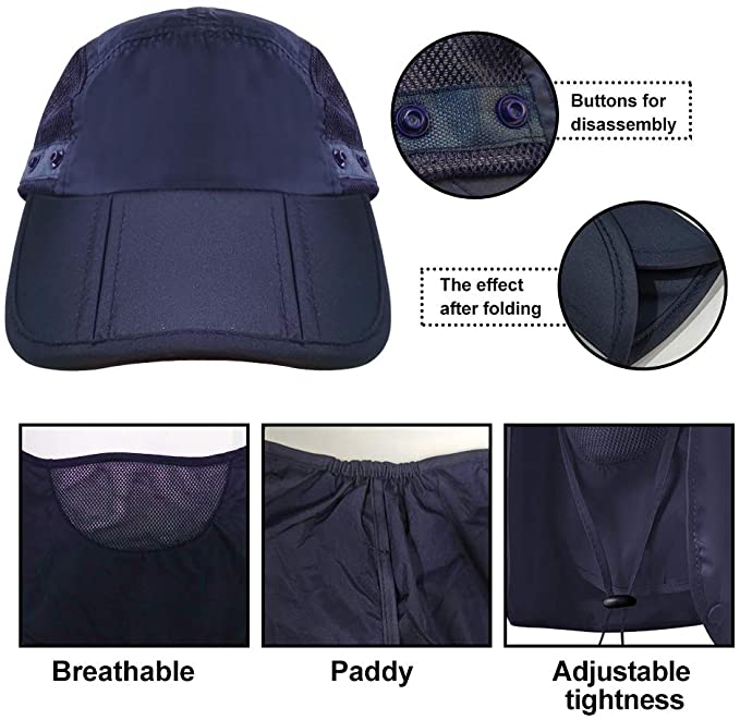 Fishing Hat Sun Cap UPF 50+ Protection with Face Neck Flap Removable Foldable Quick Dry Wide Brim Hats for Men and Women