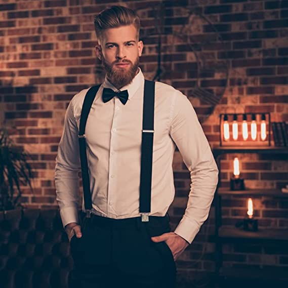 4 X Men's Elastic Braces Adjustable with 4 Strong Metal Clips