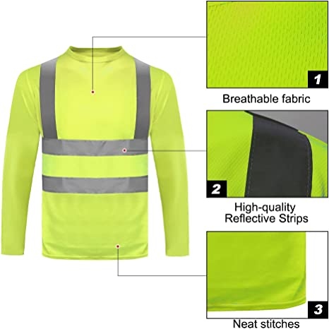 Long Sleeve High Vis Reflective Safety Mesh Quick Dry T Shirts