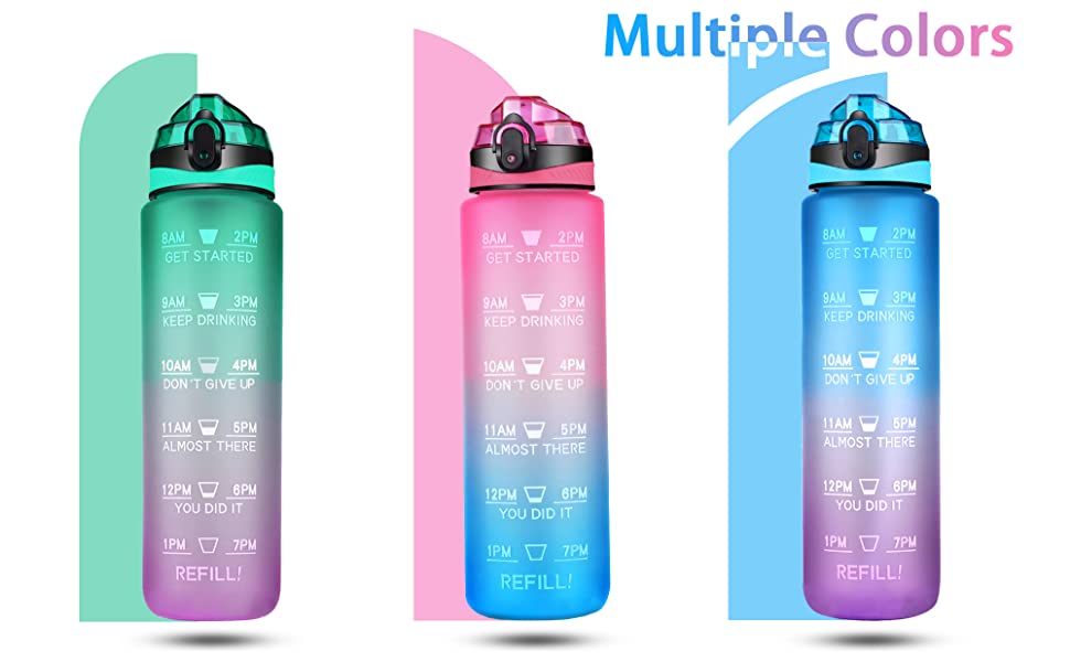 32oz Water Bottle with Times to Drink, Portable Reusable Leakproof BPA Free Motivational Water Hydrate Bottles with Time Marker&Straw,Ensure Drink Enough Water for Fitness,Gym,Outdoor Sports