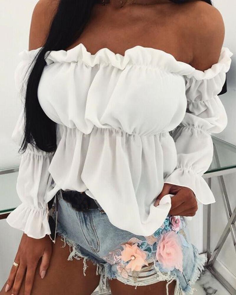 Off Shoulder Ruffle Tiered Top-yoyobikini