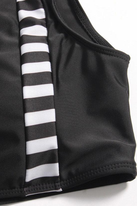 Plus Size Contrast Striped High Waisted Crop Bikini Swimsuit - Two Piece Set-yoyobikini