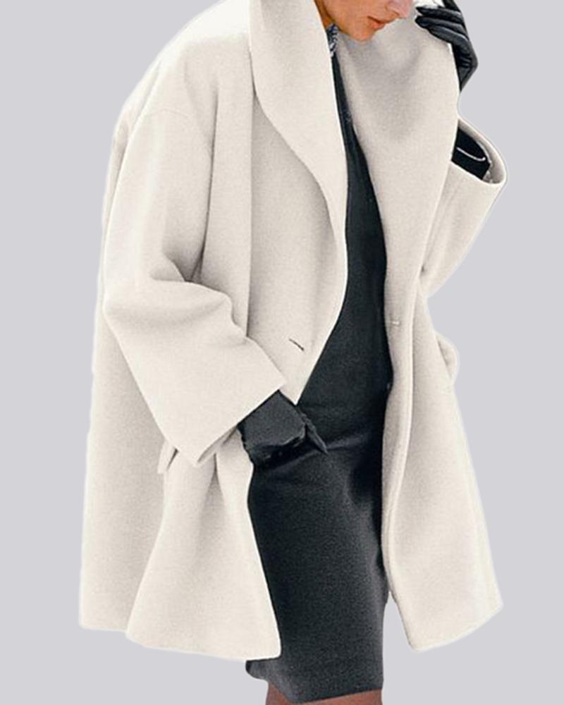 Solid Button Detail Shawl Collar Coat-yoyobikini