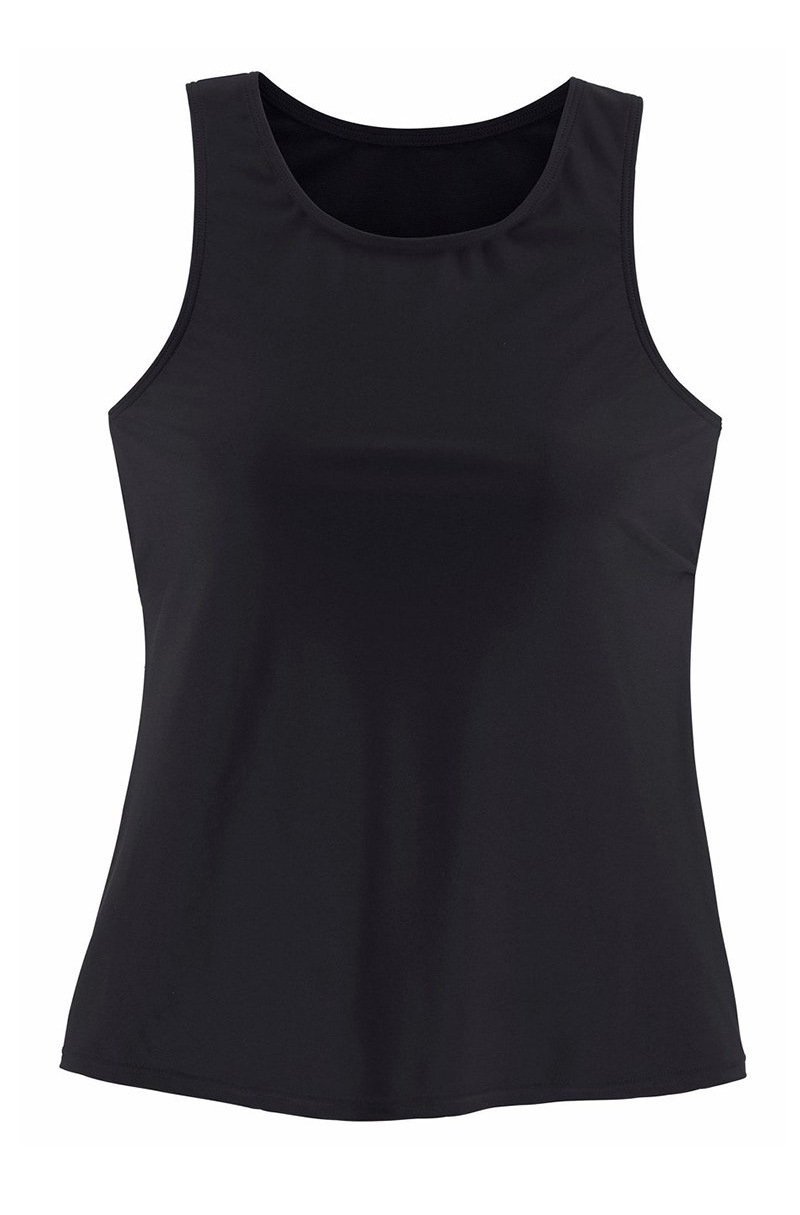Black Pure Color Wide Straps Scoop Neck Mid Waisted Two Piece Tankini Set-yoyobikini