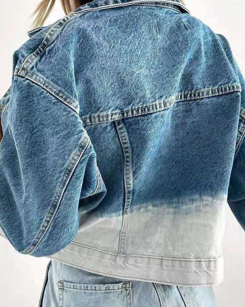 Two Tone Button Front Flap Pocket Denim Jacket-yoyobikini