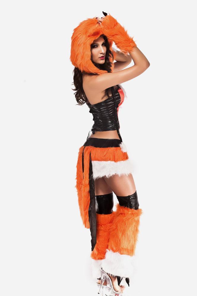 Womens Sexy Orange Cheshire Halloween Fox Costume-yoyobikini
