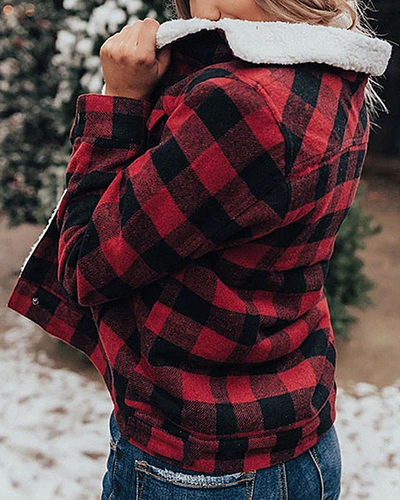 Thermal Lined Plaid Button Up Flap Pocket Coat-yoyobikini