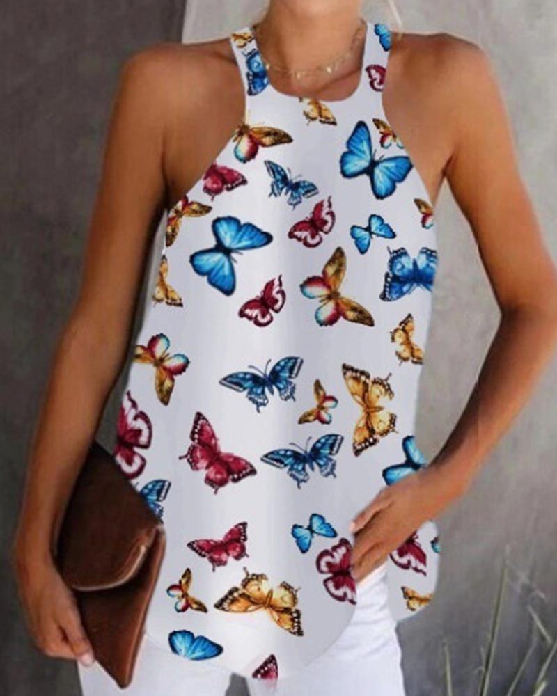 Butterfly Print Halter Top-yoyobikini