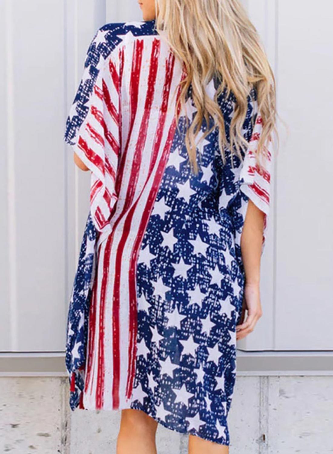 Half Sleeve Shawl Flag Kimono Cover Up-yoyobikini
