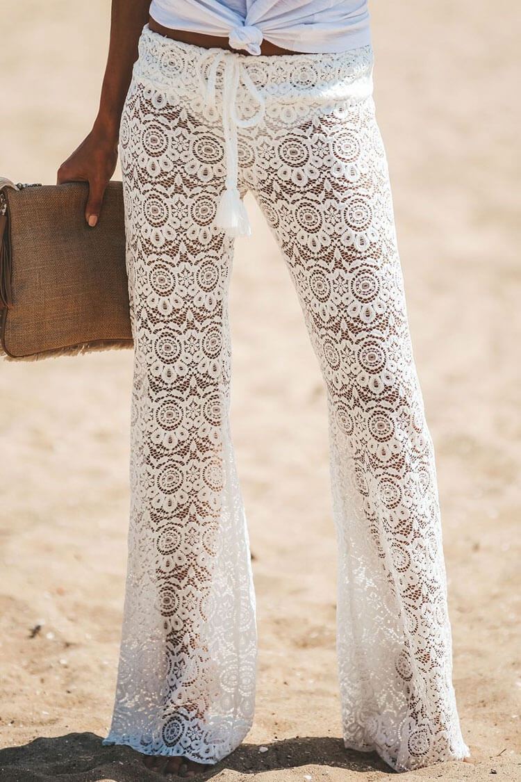 white lace beach pants