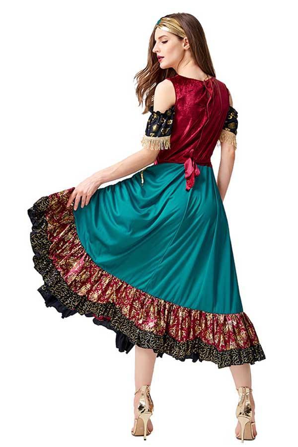 Flamenco Gypsy Costume Halloween Costume Green-yoyobikini