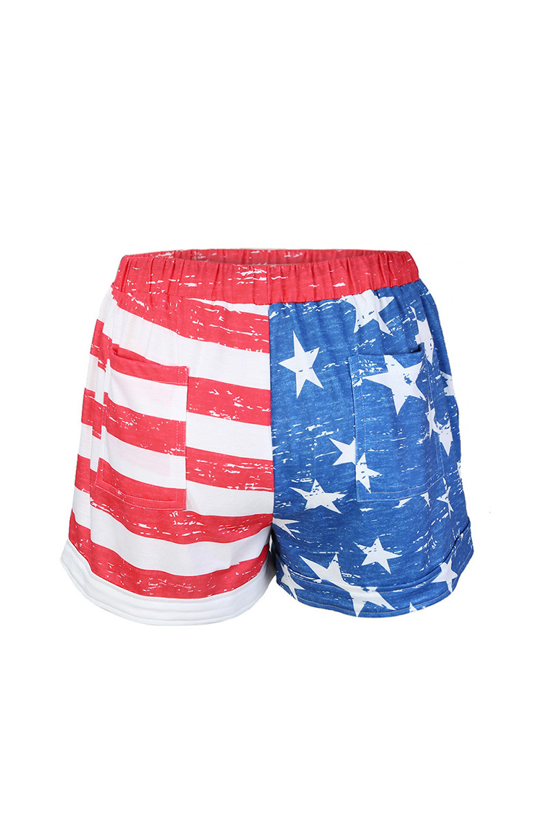 Independence Day Patterns Print Loose Slit Shorts