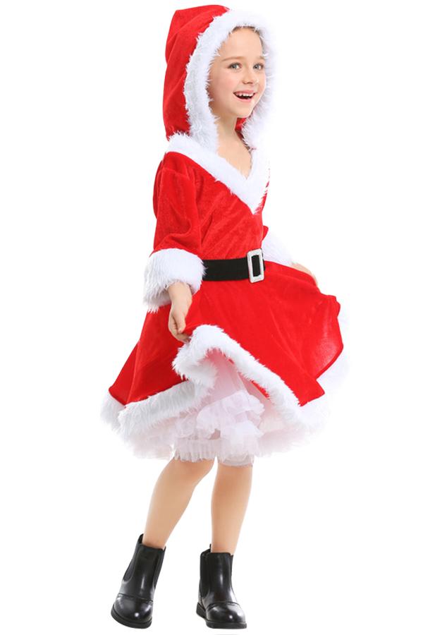 Girls Sweet Santa Christmas Dress Costume-yoyobikini