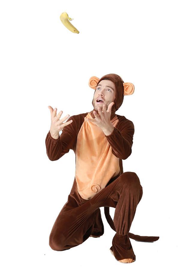 Cute Mens Cartoon Halloween Onesies Pajamas Monkey Costumes Brown-yoyobikini