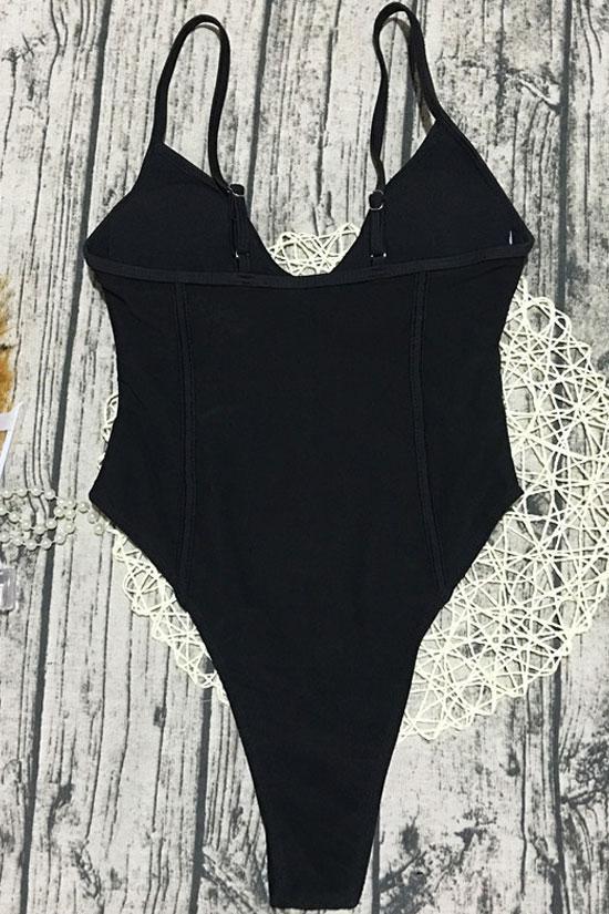 Mesh Low Back High Leg Thong V Neck One Piece Swimsuit-yoyobikini