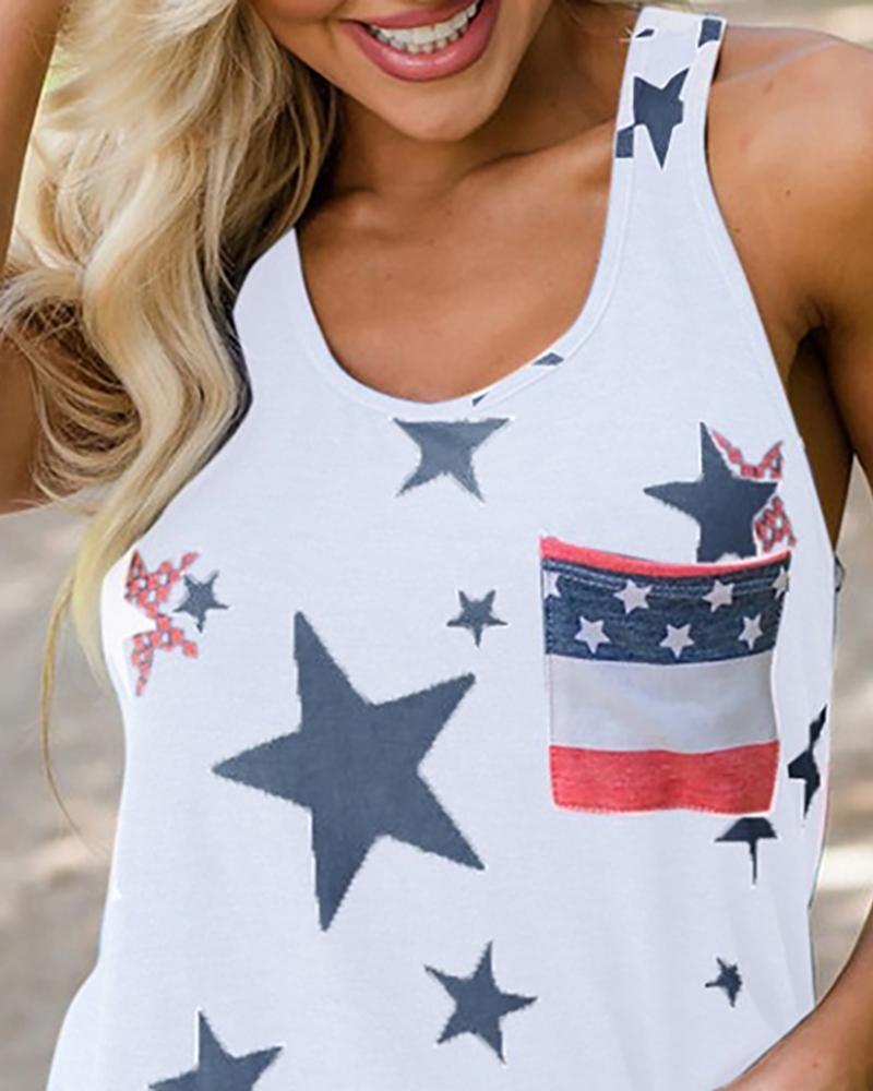 U-neck Flag Print Sleeveless Casual Top-yoyobikini