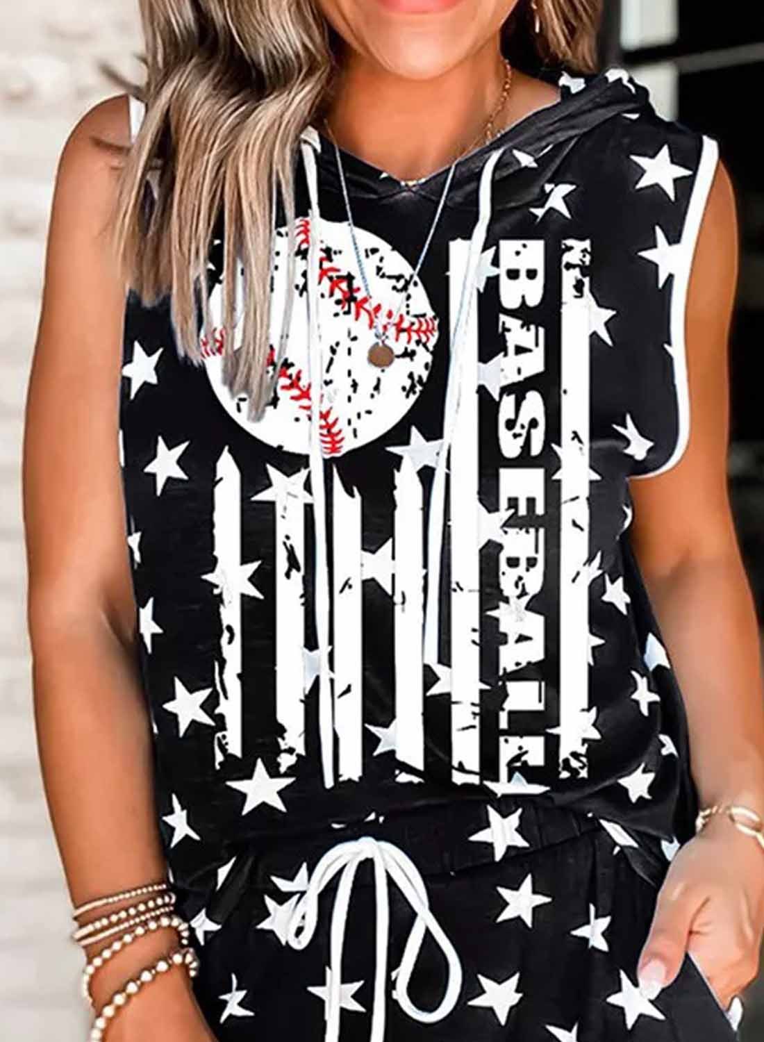 Two Piece Lounge Sets USA Flag Star Print Tank & Shorts 2 Piece Set-yoyobikini