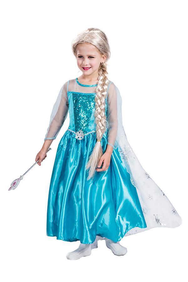 Kids Girls Sequin Halloween Frozen Elsa Princess Costume Dress Blue