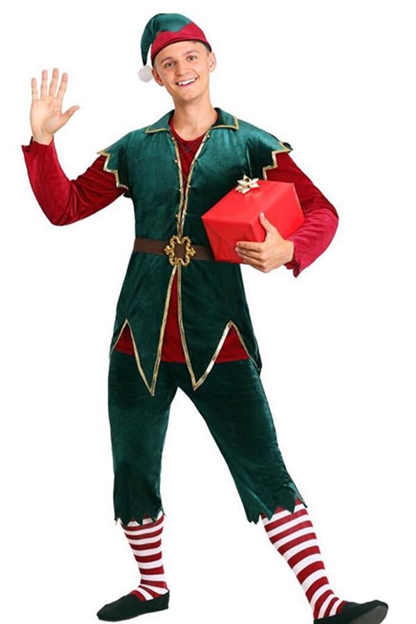 Mens Deluxe Santa's Helper Elf Costume-yoyobikini