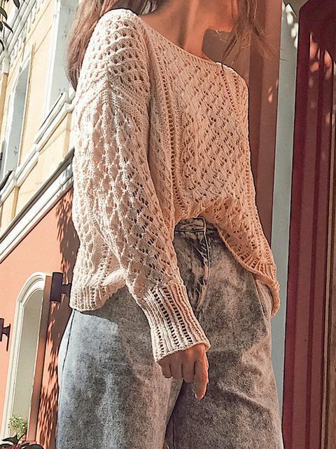Solid Color Hollow Loose Knit Sweater